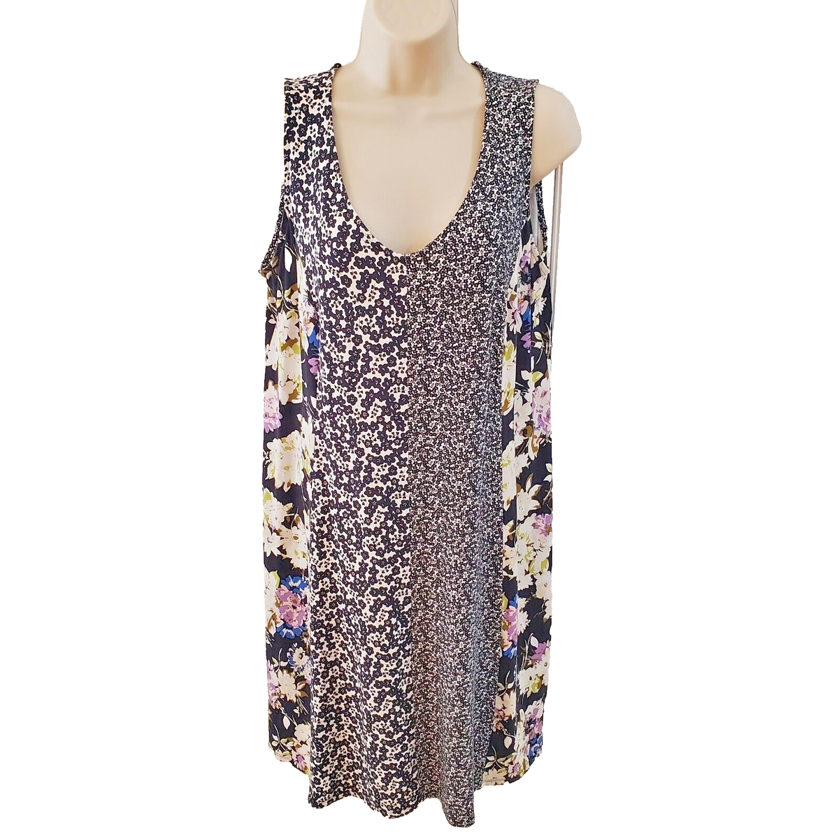 J. Jill Wearever Collection Women's Medium A-Line Dress Black White Floral  Print