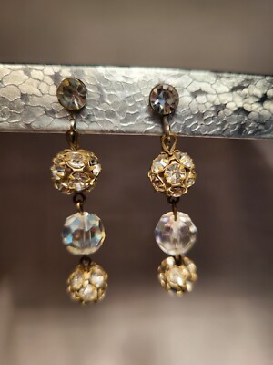 Vintage 80s Neiman Marcus Designer Faceted Glass Rhinestone Clip Earrings