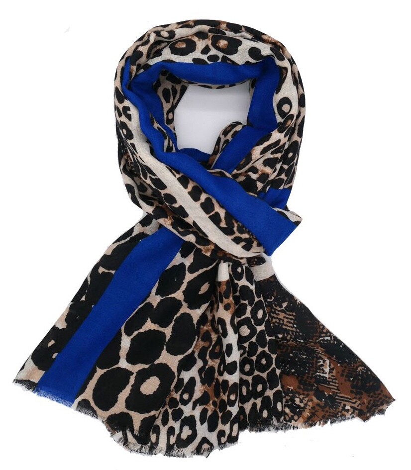 Royal Blue Ladies Leopard Print Scarf Shawl Wrap Animal Scarf Long Large Vintage
