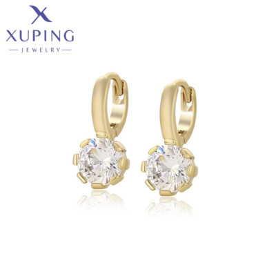 Xuping Jewelry New Arrival Round Stone Copper Light Gold Charm Hoop Earrings For