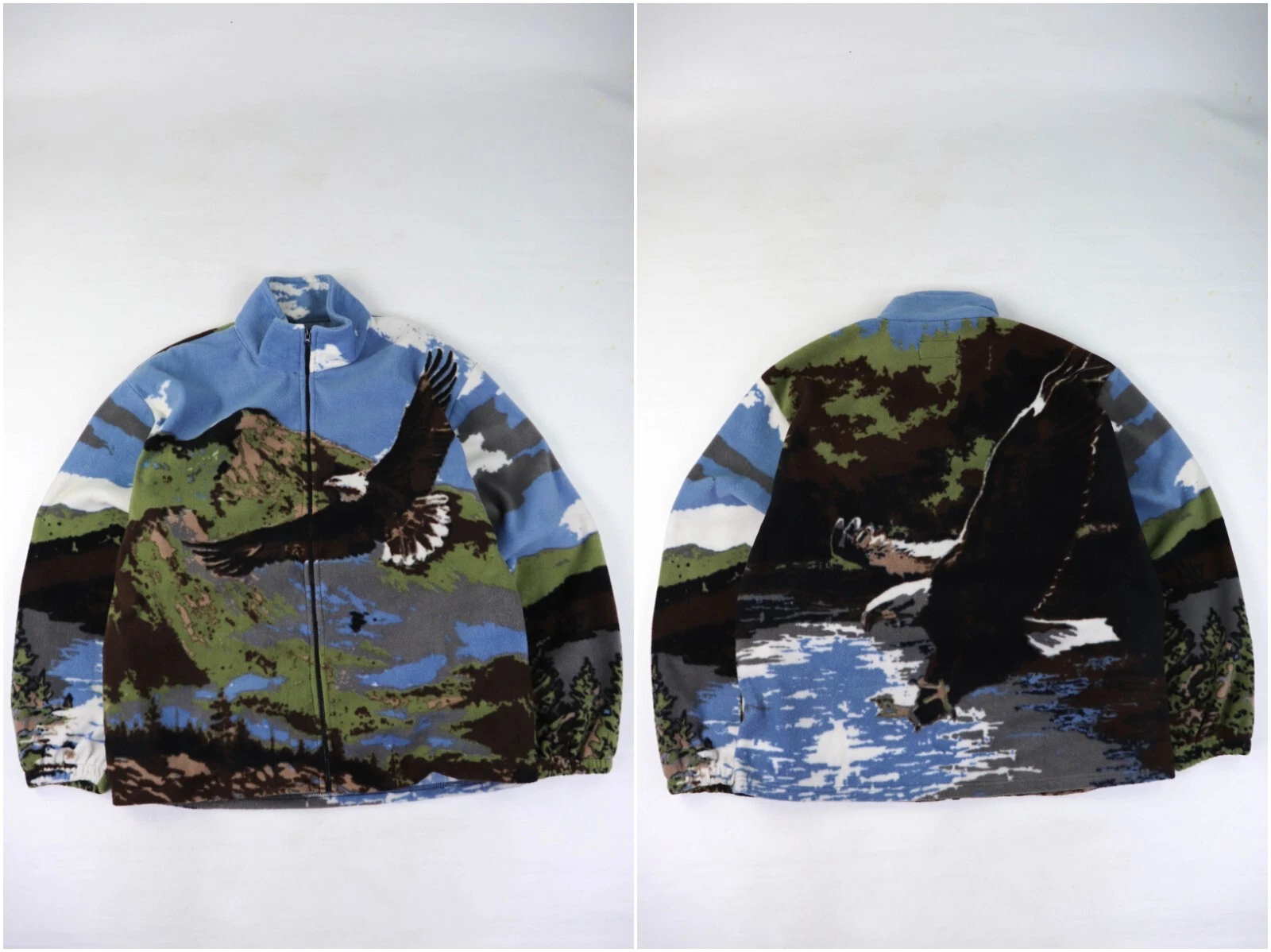00s Vintage Atlas Mountain Eagle Multicolor Graphics Fleece Zip Jacket XXL
