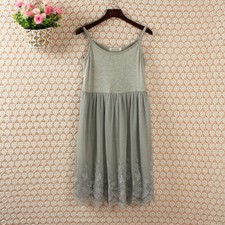 Embroidered Lady Mesh Slip Dress Lace Underdress Petticoat Spaghetti Short Basic