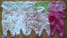 Lots of Girl's Sz 0-3 M Months One Piece Footed Pajama Sleep Outfit Carters ETC.