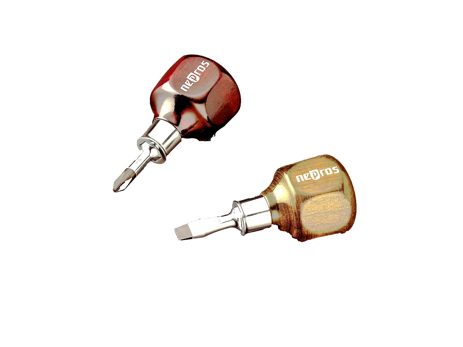KTC / Nepros ND3PS-2+ND3MS-06 - Wooden-Grip Stubby Screwdriver 2PC - US Shipper