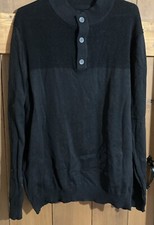 Club Room Men's Deep Black Ribbed 3 Button Mock Neck Sweater XL