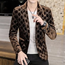 Men Velvet Work Blazer Jacket Business Casual Button Slim Fit Suit Coat Tops