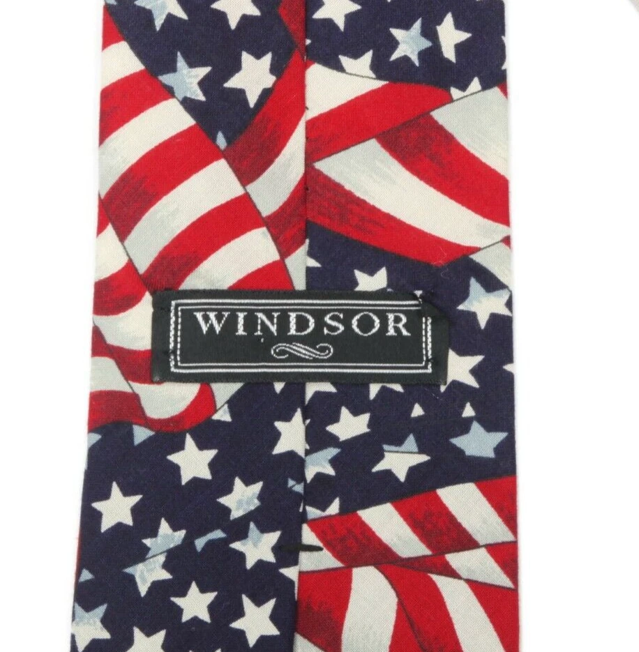 Corbata de cuello de algodón para hombre WINDSOR con bandera de América drapeada patriótica estrellas de Estados Unidos rayas Foto 3 de 3