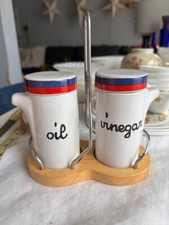 Bottiglie olio e aceto ceramica Baldelli Italia vintage con supporto in legno RETRO