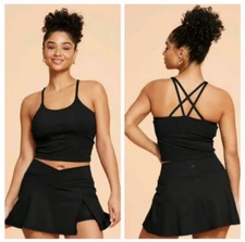 NWT~ Blogilates sz XL Jet Black Strappy Tank Top Active Bra Shelf Sport Gym H44