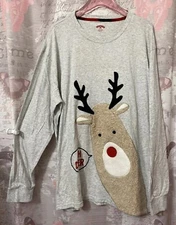 HOLIDAY TIME Christmas Shirt Womens Sz 2XL Rudolph Reindeer Fuzzy “Oh Deer” Gray