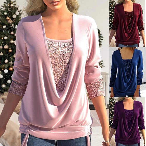 Womens Summer Tunic Tops Ladies Long Sleeve Sequins Shirts Blouse - Bild 3 von 19