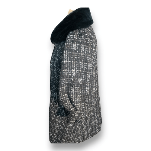 Anthropologie Hazel Black Tweed Coat Removable Faux Fur Collar Retro Size Small - Picture 5 of 13