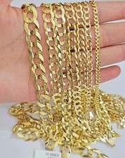 14K Yellow Gold Solid 3mm-10mm Curb Cuban Chain Link Necklace Bracelet 7"- 30"
