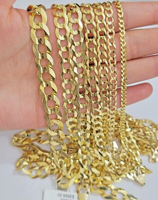Necklace Real 18Kt Yellow Gold Filled Solid 10mm Curb Cuban Chain 50 Cm 20 Inch - Foto 2