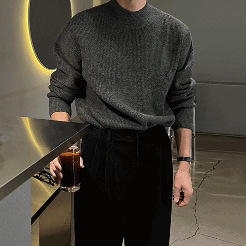 Half Turtleneck Pullover Men Winter Warm Korean Trendy Casual Sweater Loose Tops - Bild 6 von 22