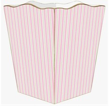 MARYE-KELLEY, PINK GREEN STRIPE WOODEN WASTEPAPER BASKET, 12" TALL, NEW
