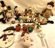 Country Primitive Tall Snowmen Ornaments Christmas 19 Piece Set