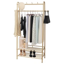 Gold Clothing Rack Freestanding Industrial Garment Rack with Double Shelves H...