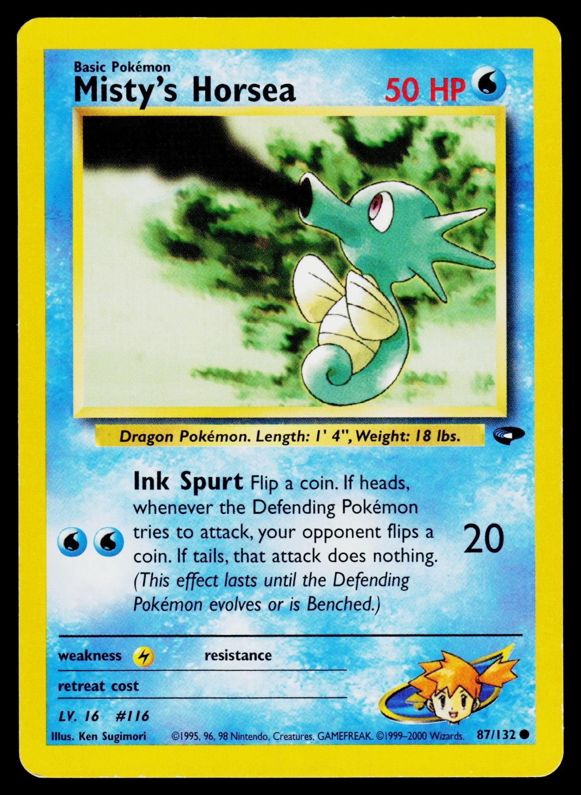 Misty's Horsea 87/132 Common Gym Challenge Pokemon Unlimited Lightly Played