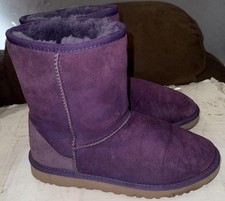 UGG Classic Short Boots Youth Size 6 Purple Suede Sheepskin Lined 5251Y