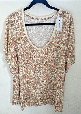 Lane Bryant Shirt Beige Fall Floral Short Sleeve Tee Womens Sz 26/28 Modal NWT