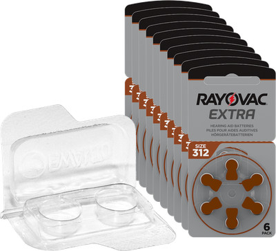60 Rayovac Extra Advanced Hearing Aid Batteries PR41 Brown 312 + Box for 2 Cells