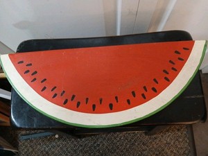 Macy's Wood Folk Art Watermelon Slice Red White Green Black 19.5"×7" Pre-Owned