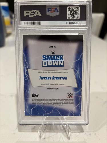 2025 Topps Chrome WWE Tiffany Stratton Blue Brand Chrome Auto Refractor PSA MT 9 - Picture 2 of 2