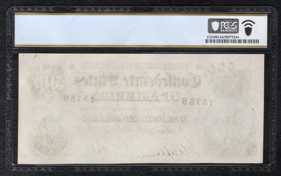 T-64 1864 $500 CSA CONFEDERATE STATES OF AMERICA “DIXIE” PCGS BANKNOTE UNC-64 - Image 2 of 2