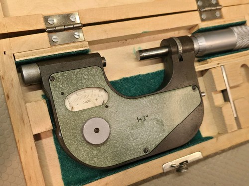VIS 1–2 Inch Dial Micrometer .0001 Graduation With Wood Case Made In Poland - Picture 2 of 10