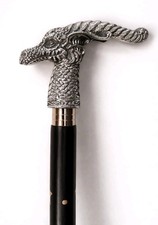 Nautical Dragon Head Handle Walking Cane Black Wood Shaft Vintage Style Gift