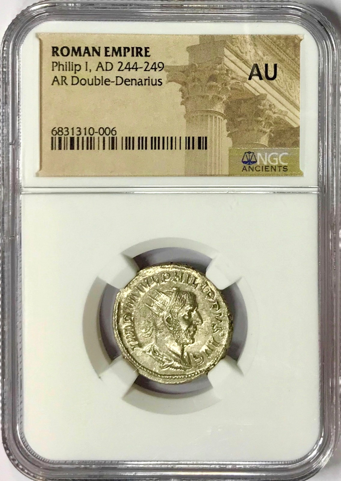 244-249 AD Philip I Ancient Roman Silver 22mm Dbl Denarius Coin NGC AU