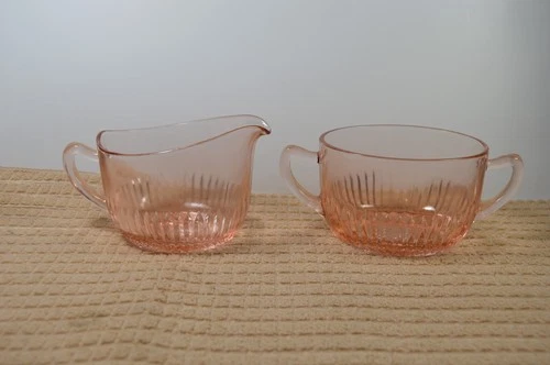 Vintage Anchor Hocking Old Colony Depression Pink Creamer & Open Sugar Bowl