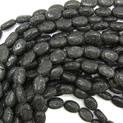 14mm black volcano lava flat oval beads 15.5'' strand