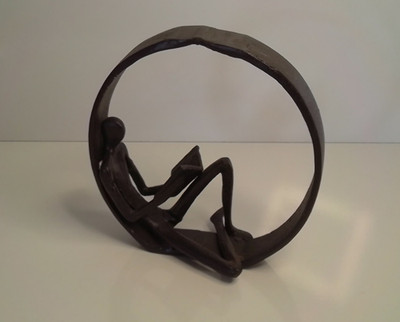 Encircled Male Reader Iron Sculpture Bookend Contemporary Statue Home Decor