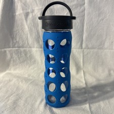 Lifefactory 14 Oz Glass Water Bottle Silicone Sleeve Screw Top Cobalt Blue USED