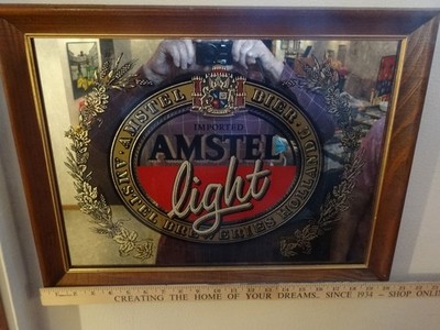AMSTEL LIGHT BEER- VINTAGE WALL SIGN - BEAUTIFUL WOOD FRAME - 20'' x 15''