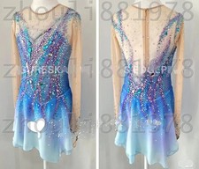 New Ice Figure Skating Dress Figure Skating Dress For Competition blue dyeing