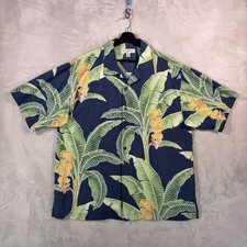 Tommy Bahama Camp Shirt Mens Size XL Blue Floral Silk Hawaiian Tropical