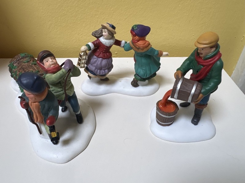Dept 56 -Misc 3 pcs. Bringing Yule Log, Pouring Maple, Dancing w/lamp- Retired