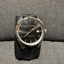 Hamilton Jazzmaster Black Dial Leather Watch with Date, Stainless Steel New