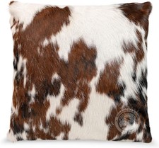 Genuine Cowhide Pillow Cover 15x15", 100 Real Cow Hide Tricolor, 1 pc 