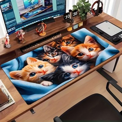 40*90cm1pc Oversized Gaming Mouse Pad with Cute Tabby & Tuxedo Kittens - Large B