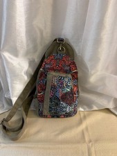Black Butterfly Canvas Chest Bag Crossbody Sling Backpack Colorful Floral Paisle