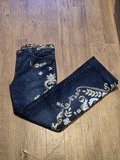 Y2K Roberto Cavalli Embroidered Gold Baroque Floral Vintage Denim Flare Jeans