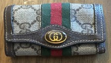 VTG Authentic GUCCI GG Logo Brown Red 6 Key Holder Case