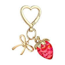 Sturdy And Colorful Keychain Pendant Featuring A Strawberry And Bowknot Motifs