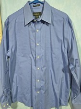 Eddie Bauer Dress Shirt Mens L Blue 100 Cotton Relaxed Fit Wrinkle Resistant