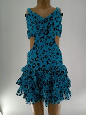Dance Costume Kelle Medium Child Turquoise Jazz Larin Leopard Glitter Cut Out