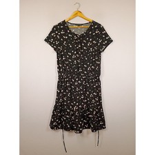 Cottagecore Banana Republic Womens SP Black Floral Tiered Ruffle Fit Flare Dress